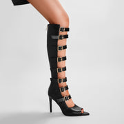 Seductive Open Toe Sandals with Knee High Gladiator Buckle Straps-1