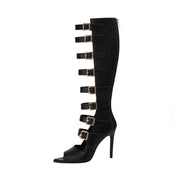 Seductive Open Toe Sandals with Knee High Gladiator Buckle Straps-2