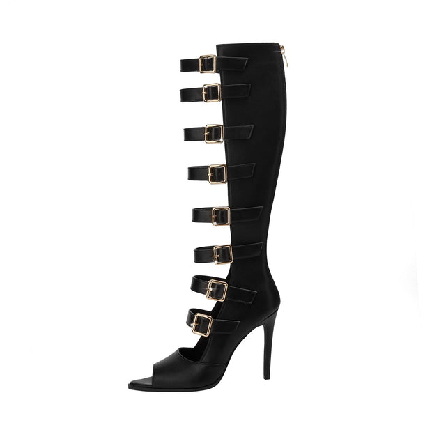 Seductive Open Toe Sandals with Knee High Gladiator Buckle Straps-2