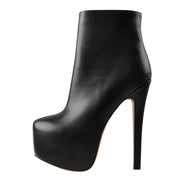 Sexy Black Platform Round Toe Stiletto Boots-1