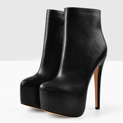 Sexy Black Platform Round Toe Stiletto Boots-3