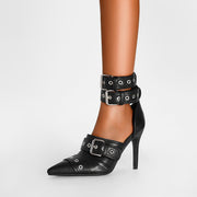 Sexy Black Pointed Toe Buckle Ankle Strap Stiletto Heels-2
