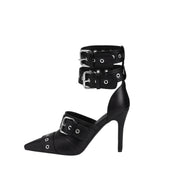 Sexy Black Pointed Toe Buckle Ankle Strap Stiletto Heels-3