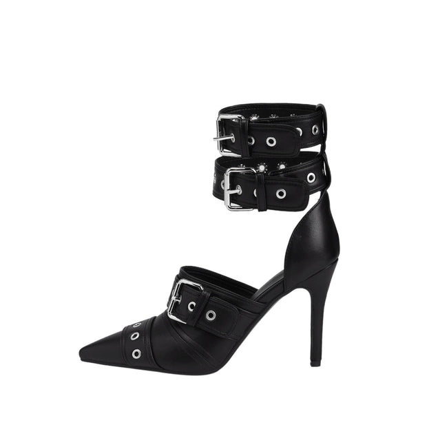 Sexy Black Pointed Toe Buckle Ankle Strap Stiletto Heels-4