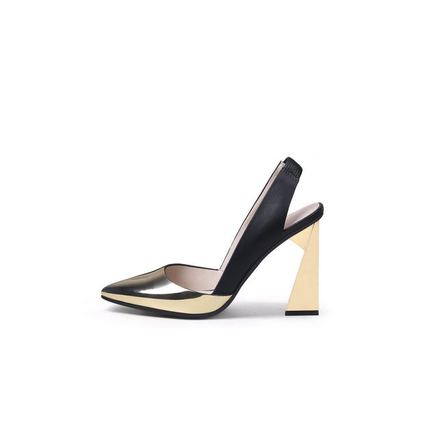 Shimmer Slingback Pointed Trape Heel Pumps-0