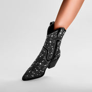 Silver Encrusted Black Pointed Toe Ankle Boots-1