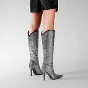 Silver Encrusted Metallic Knee High Boots-1