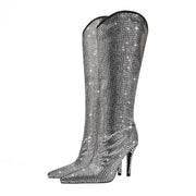 Silver Encrusted Metallic Knee High Boots-4