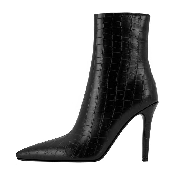 Sleek Black Leather Pointed Ankle Boots-0