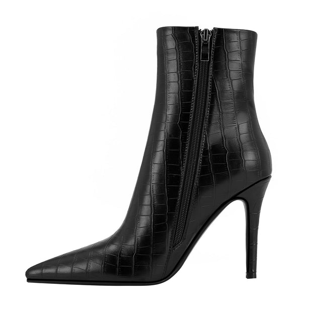 Sleek Black Leather Pointed Ankle Boots-2