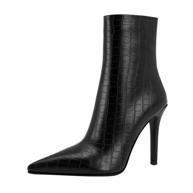 Sleek Black Leather Pointed Ankle Boots-3