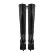 Sleek Black Leather Pointed Knee High Boots-4