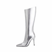 Sleek Silver Metallic Pointed Knee High Boots-0