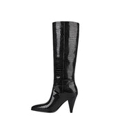 Sleek Textured Black Knee High Boots-1