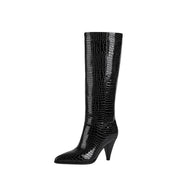 Sleek Textured Black Knee High Boots-2