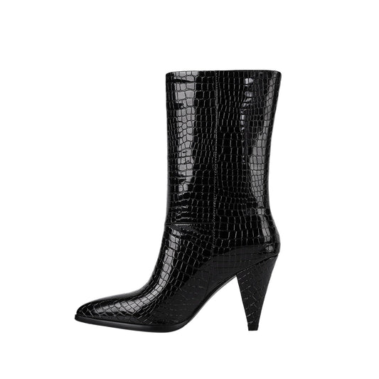 Sleek Wide Fit Black Mid Calf Boots-0