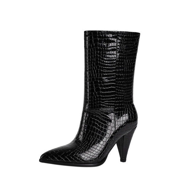 Sleek Wide Fit Black Mid Calf Boots-1