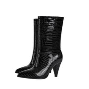 Sleek Wide Fit Black Mid Calf Boots-3