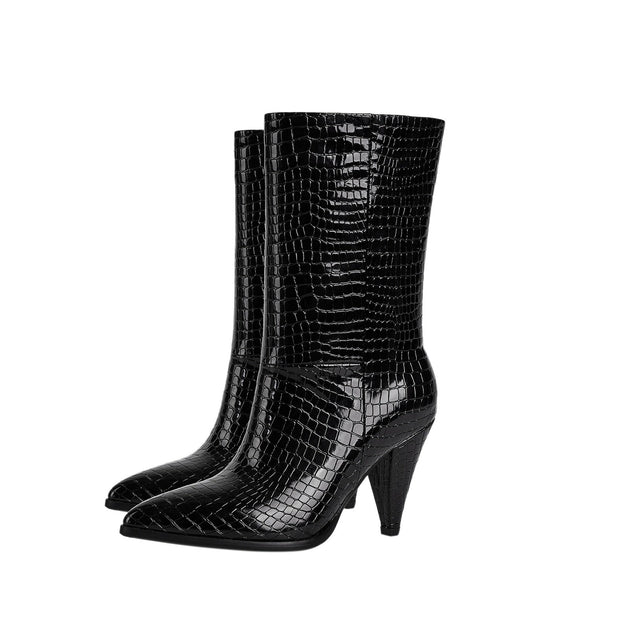 Sleek Wide Fit Black Mid Calf Boots-3