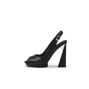 Open-Toe Slingback Geometric Skyscraper Heels-5