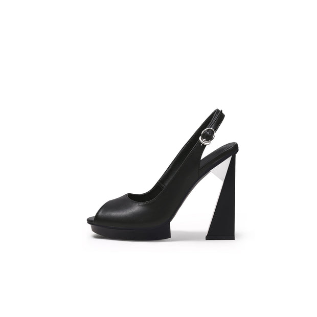 Open-Toe Slingback Geometric Skyscraper Heels-5