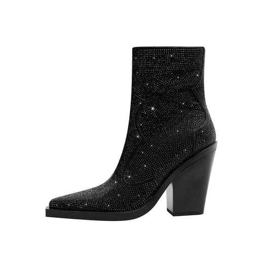 Sparkly Festive Rhinestone Pointed Toe Boots-0