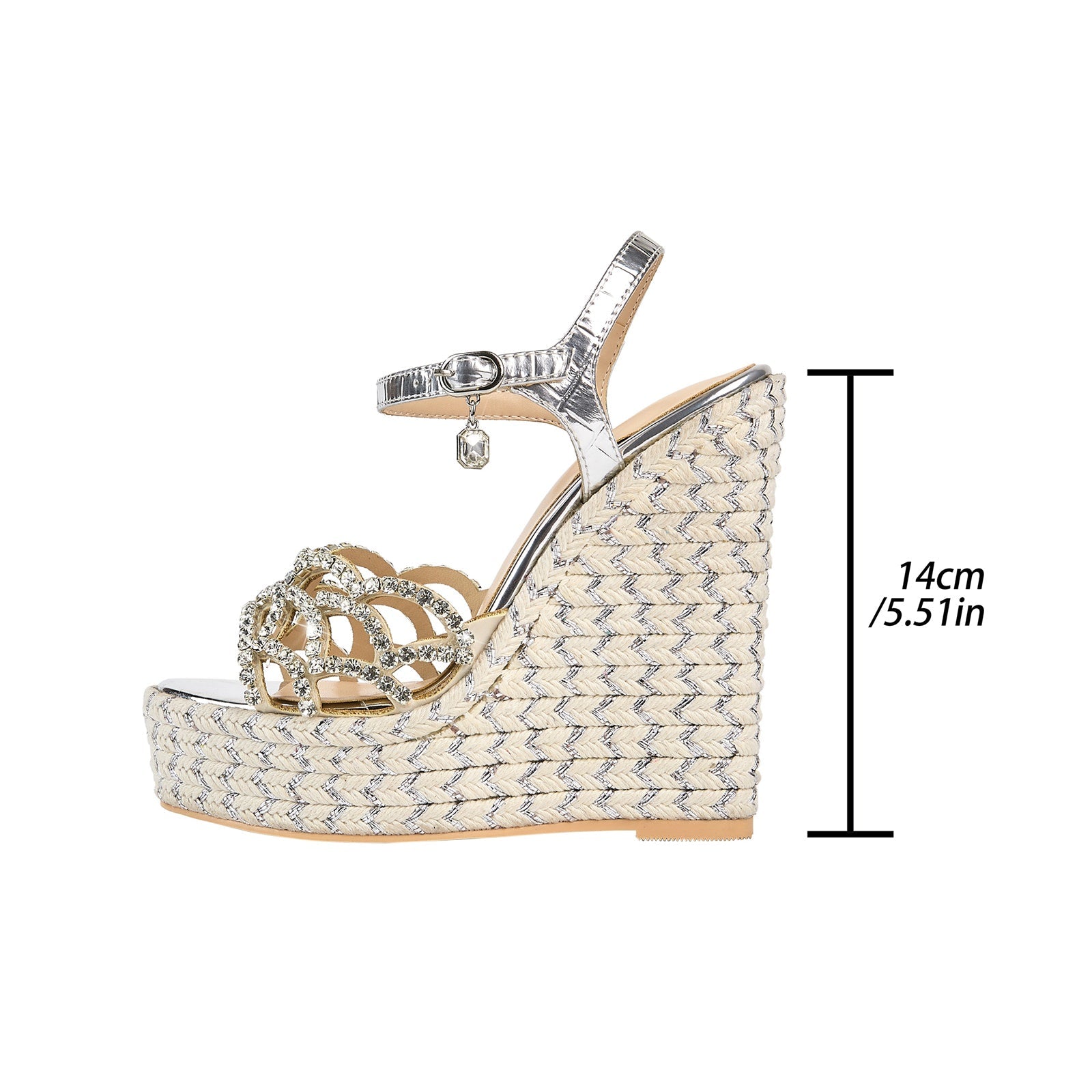 Sparkly Scallop Gem Encrusted Silver Wedges-3