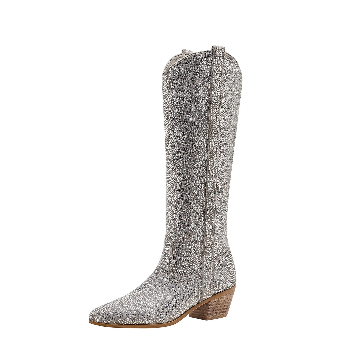 Sparkly Silver Rhinestone Cowgirl Knee High Boots-1