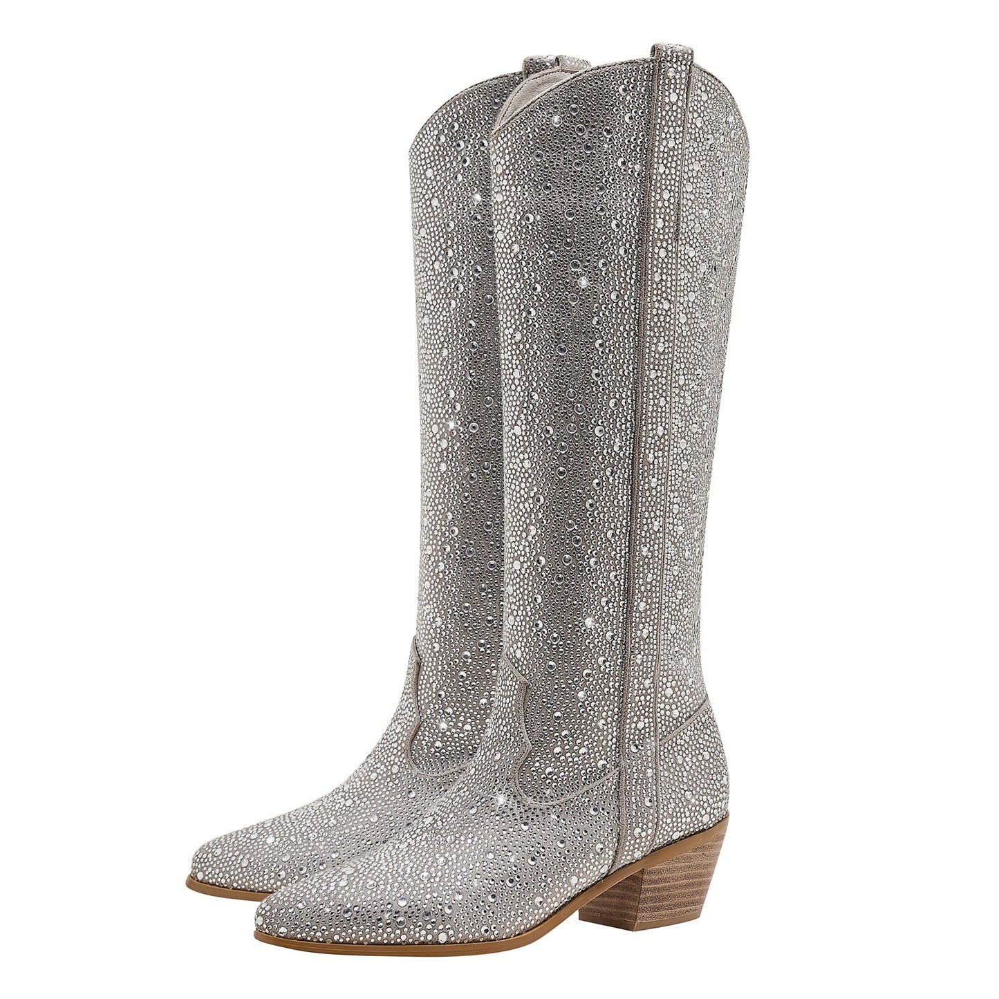 Sparkly Silver Rhinestone Cowgirl Knee High Boots-2