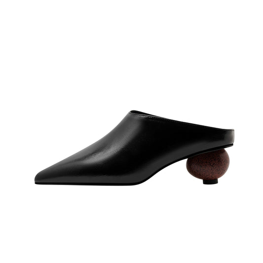Sphere Heel Leather Pointed Mules-0