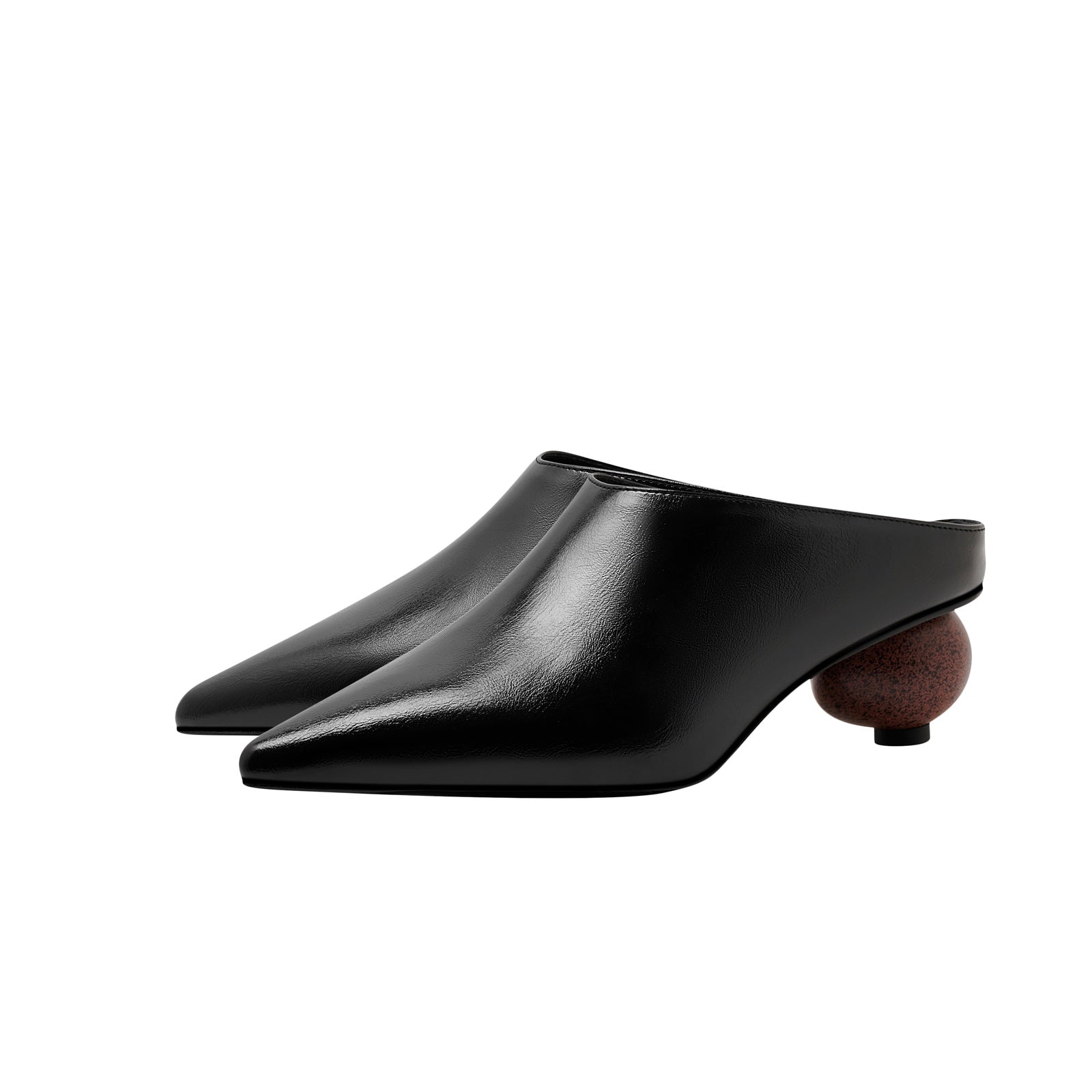 Sphere Heel Leather Pointed Mules-2