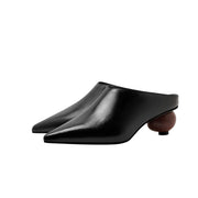 Sphere Heel Leather Pointed Mules-2