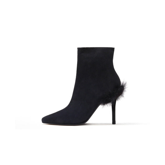 Stiletto Ankle Boots with Faux Fur Heel Accent-0