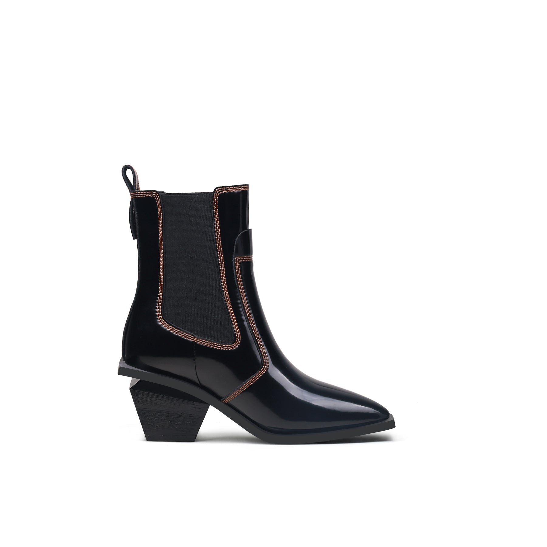 Stitch Pattern Black Leather Boots-2