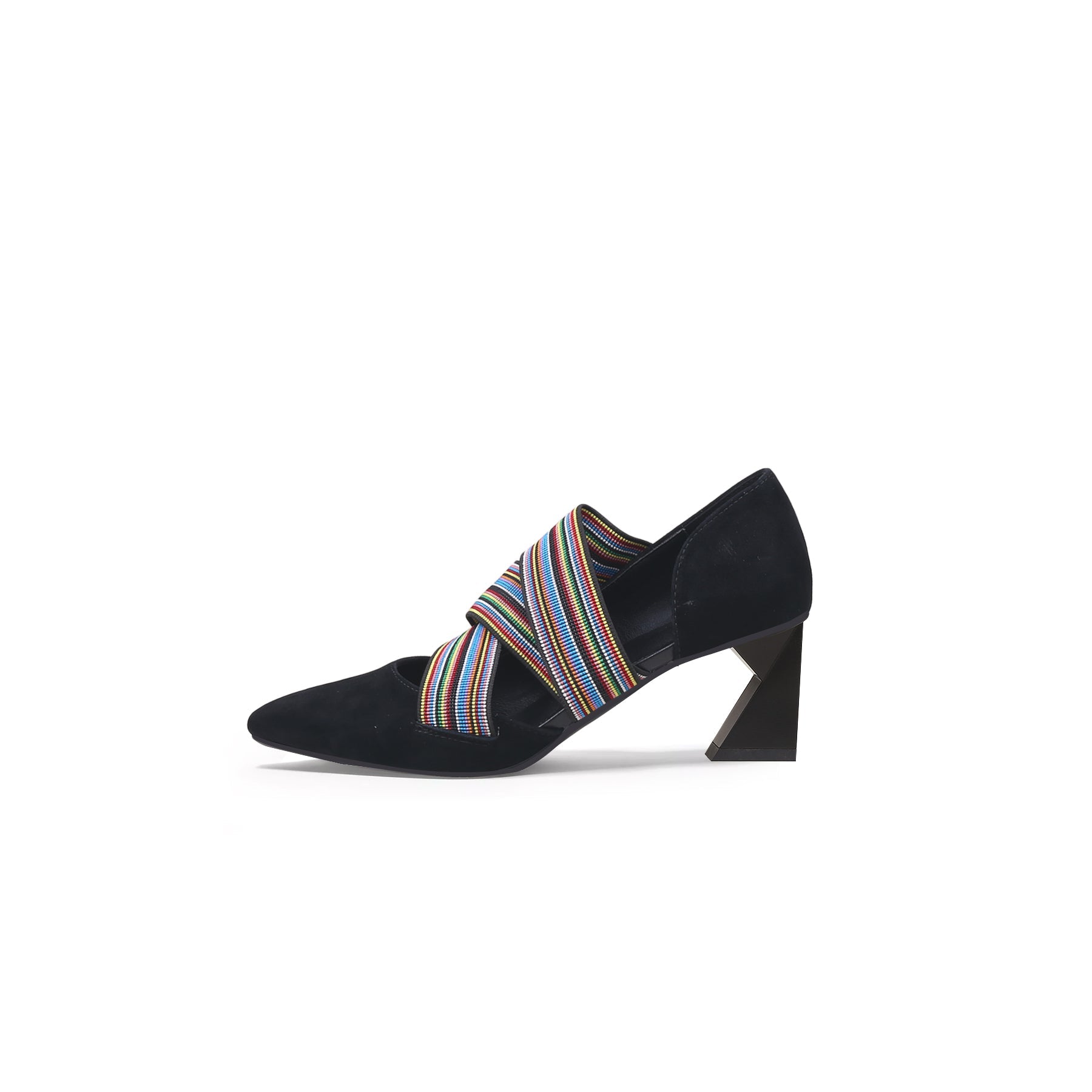 Striped Ribbon-Trim Pointed Toe Pumps-0