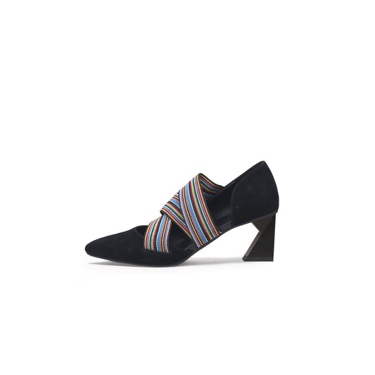 Striped Ribbon-Trim Pointed Toe Pumps-0