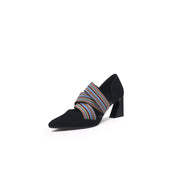 Striped Ribbon-Trim Pointed Toe Pumps-1