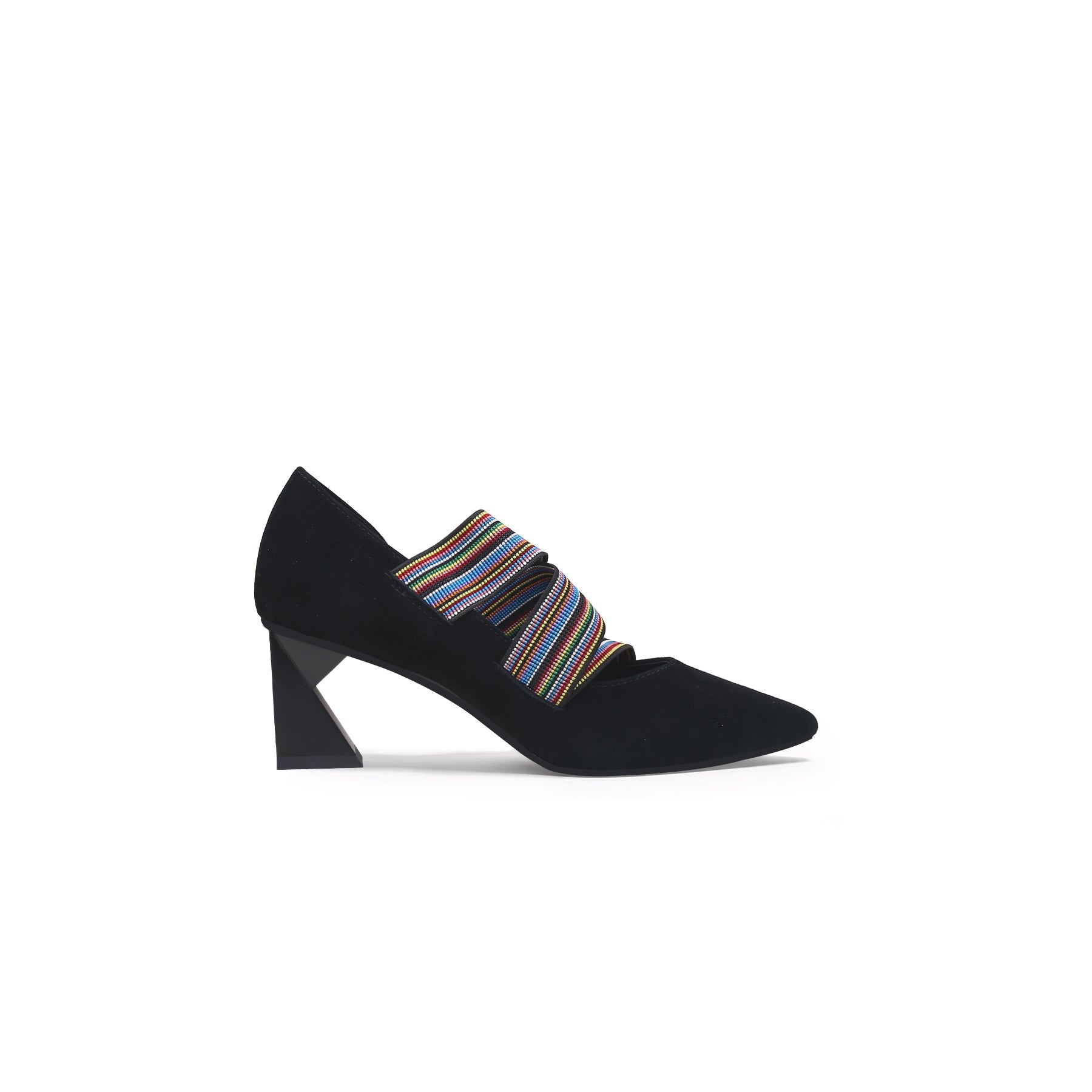 Striped Ribbon-Trim Pointed Toe Pumps-2