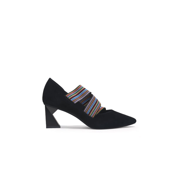 Striped Ribbon-Trim Pointed Toe Pumps-2
