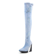 Tattered Light Denim Over-the-knee Boots-1