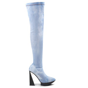 Tattered Light Denim Over-the-knee Boots-2
