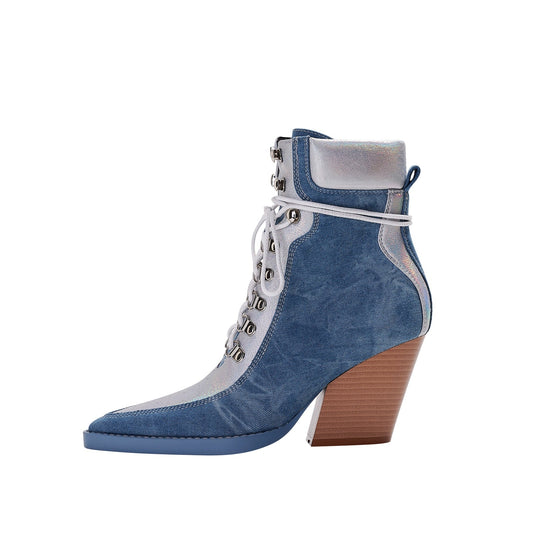 Texas Denim Lace Up Ankle Boots-0