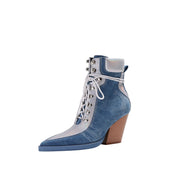 Texas Denim Lace Up Ankle Boots-1