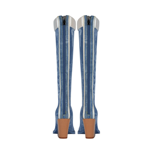 Texas Denim Lace Up Knee High Boots-4