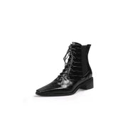 Textured Leather Lace Up Ankle Boots-1
