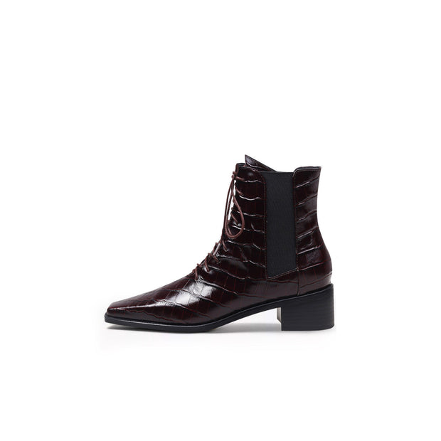 Textured Leather Lace Up Ankle Boots-5