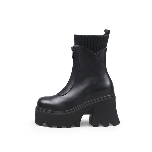 Thick Bottom Black Ankle Boots-0