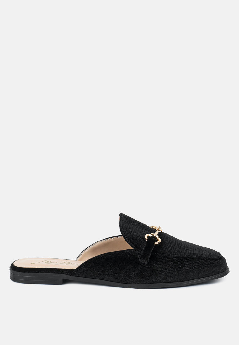 Velvet Buckled Flat Mules-5