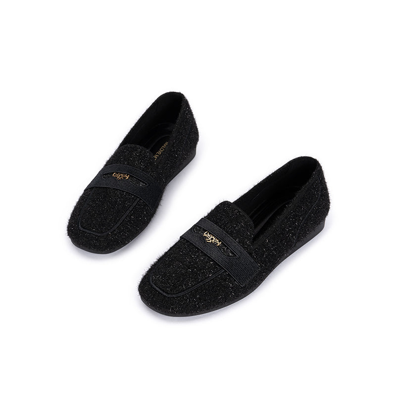 Versatile Soft Sole Slip On Tweed Loafers-1