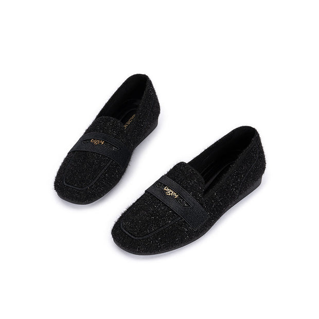 Versatile Soft Sole Slip On Tweed Loafers-1